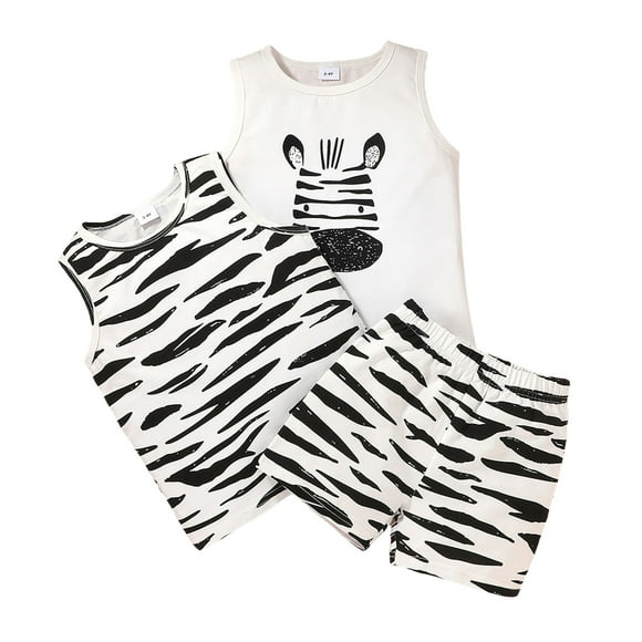 Kmbangi Bambin Été Tenue Zèbre / Lettres Débardeurs + Taille Élastique Short