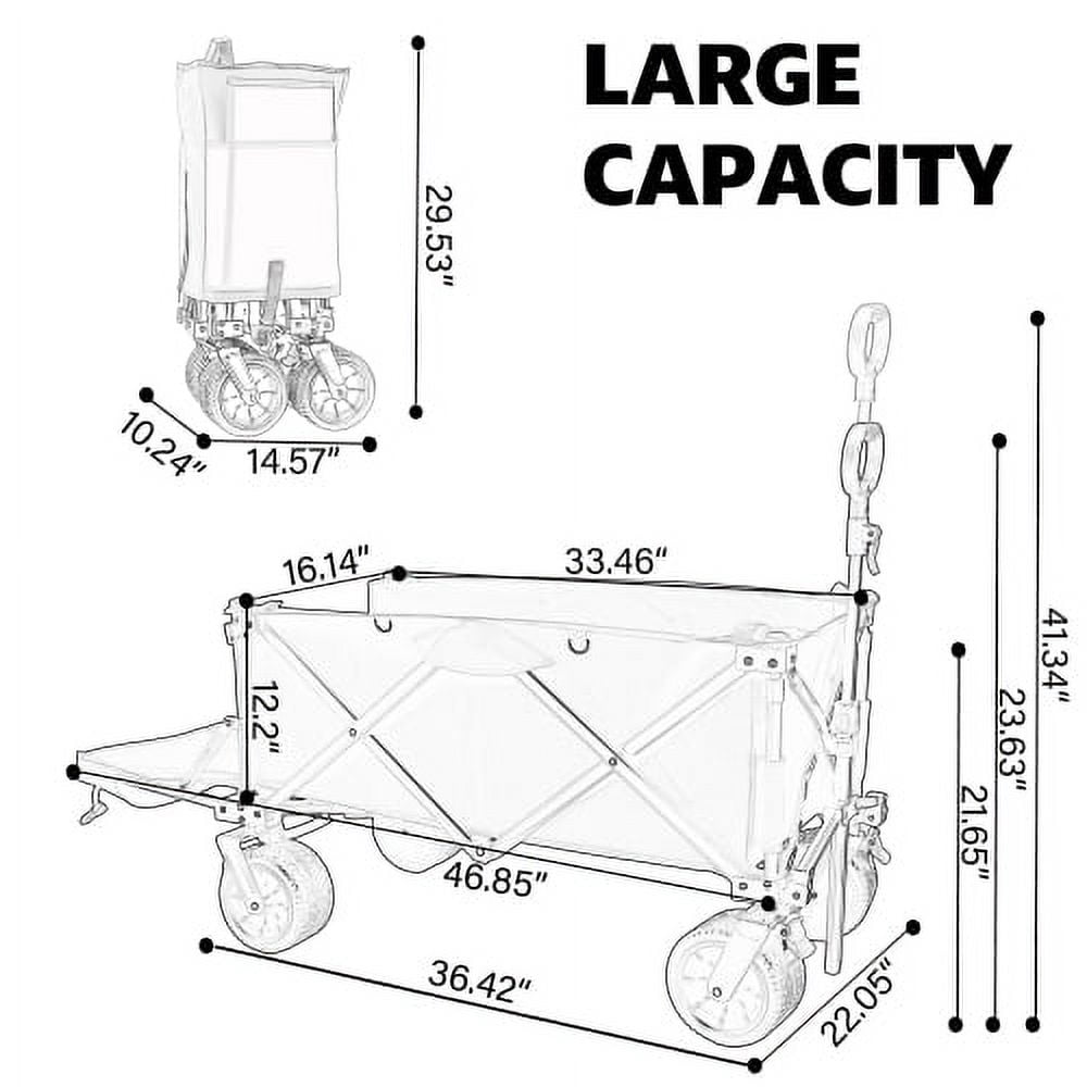 Foldable Wagon with Extended Tailgate, Extra Long Extender Wagon Cart,Beach Wagon Cart Heavy Duty 400LBS with Large All-Terrain Beach Wheels, Gray