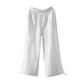 thumbnail image 2 of Baqcunre Trousers Pants for Women Mid Waist Pockets Elastic Waist Solid Loose Pants Casual Long Trousers Womens Fashion Women's Pants Womens Pants Womens Clothes White XXL, 2 of 7