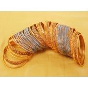 Sunsoul by Touchstone Indian Bollywood Glamorous Fashion Wrist Enhancing Shimmering Golden Glitters Textured Grey Color Designer Jewelry Bracelets Bangle Chura. Set Of 48 In Gold Tone For Women.