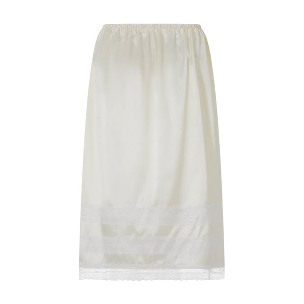 Lucakuins Mujeres Color Sólido Medio Slips Falda Cintura Elástica Ajuste de Encaje Falda Larga para Debajo de los Vestidos Lucakuins moda