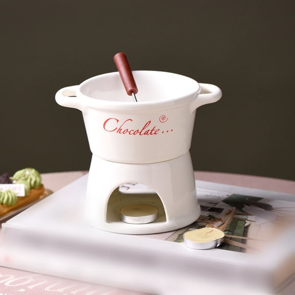 Ceramic Fondue Melting Cup Warmer With Fork For Chocolate Cheese Caramel For Family Gatherings Dinners