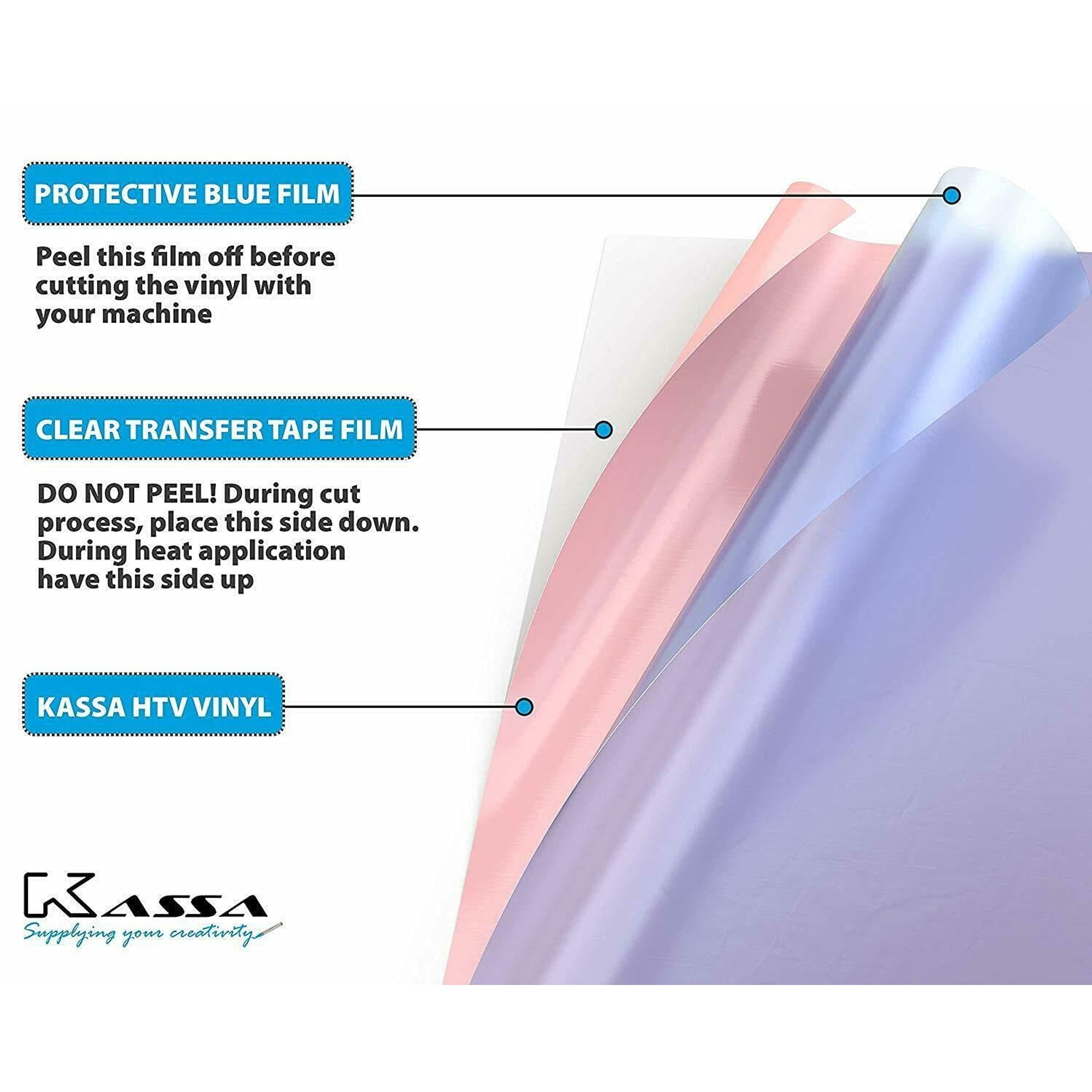 Kassa HTV Assorted Colors Heat Transfer Vinyl:30 Sheets is 12” x 10” Each; Iron-on,Clothing and Textiles; Includes Teflon Sheet and Weeding Tool for Easy Transfers,Leather.Multi-color