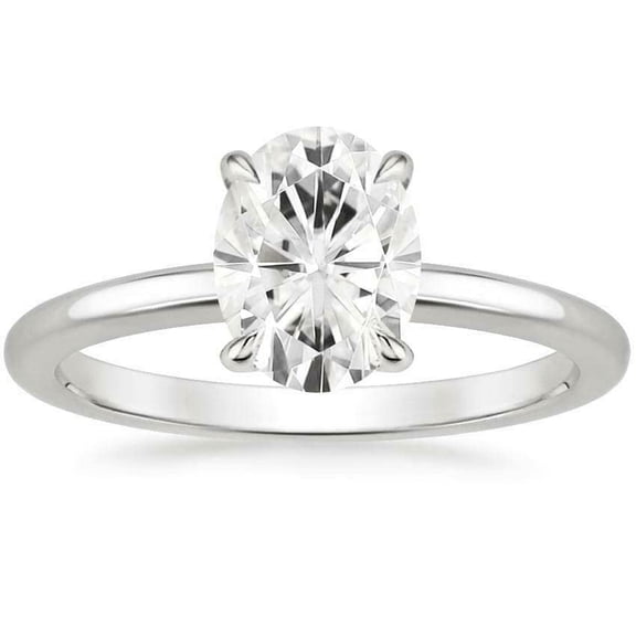 HeartsAndYou 2ct Oval Cut Moissanite Engagement Ring for Women 18k White Gold over Silver Classic Solitaire