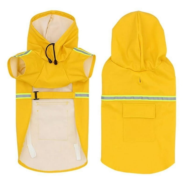 Pet Dog Waterproof Raincoat with Reflective Strip Hoodie Rain Poncho Jacket for Dogs Small Large Dogs Rain Coat Waterproof Jacket Yellow 2XL