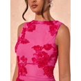 thumbnail image 6 of Pink Floral Embroidered Ruffle Hem Mini Dress Sleeveless Fit & Flare, 6 of 14