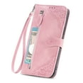 thumbnail image 2 of SaniMore Case for Samsung Galaxy A24 6.5" 2023, PU Leather Zipper Wallet Detachable Lanyard Retro Embossed Flower Crad Slots Flip Kickstand Full Body Protective Drop-proof Case For A24, Pink, 2 of 10