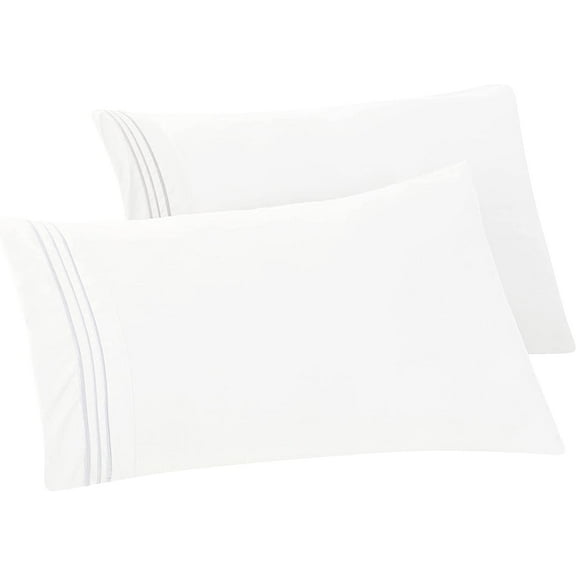 Mocassi Solid Pillowcases 1500 Thread Count Egyptian Quality,Easy Slip-On, 2-Piece Set, King Pillowcase, White