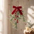 thumbnail image 6 of JJV Mistletoe Christmas Decor, Artificial Mistletoe Hanging Ornament with Velvet Bow and Red Berries for Doorway, Glitter Leaf Hanging Holiday Decoration, 6 of 7