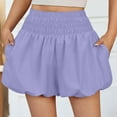 thumbnail image 3 of Olyvenn Fashion Womens High Waisted Bubble Shorts Summer Fashion Smocked Elastic Going Out Cute Skorts with Pockets Purple XL, 3 of 8