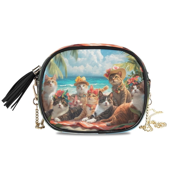Womens Casual Chain Shoulder Bag Simple style Cats Beach Flowers Crossbody Bag