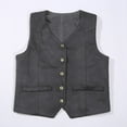 thumbnail image 4 of TBWNWG Retro Boys Cowboy Vest Suede Leather Style V Neck Casual Western Vest Vintage Waist Coat (Grey,7-8 Years), 4 of 8