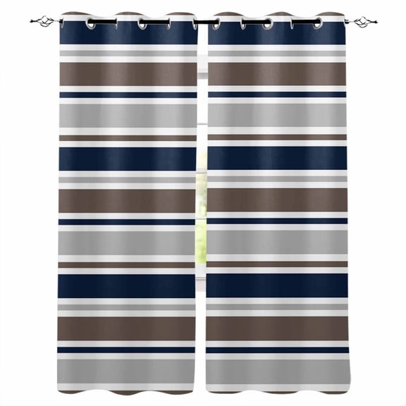 Grey Navy Blue Striped Black Out Curtains 72 Inch Long, Light Blocking Drapes with Black Liner, Farmhouse Stripes Modern Abstract Art Blackout Curtains for Bedroom Living Room 52"x72" 2 Panels