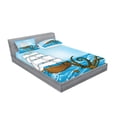 thumbnail image 2 of Ambesonne Ocean Fitted Sheet & Pillow Sham Set, Ship in Waves and Kraken, Queen, Blue Brown, 2 of 2