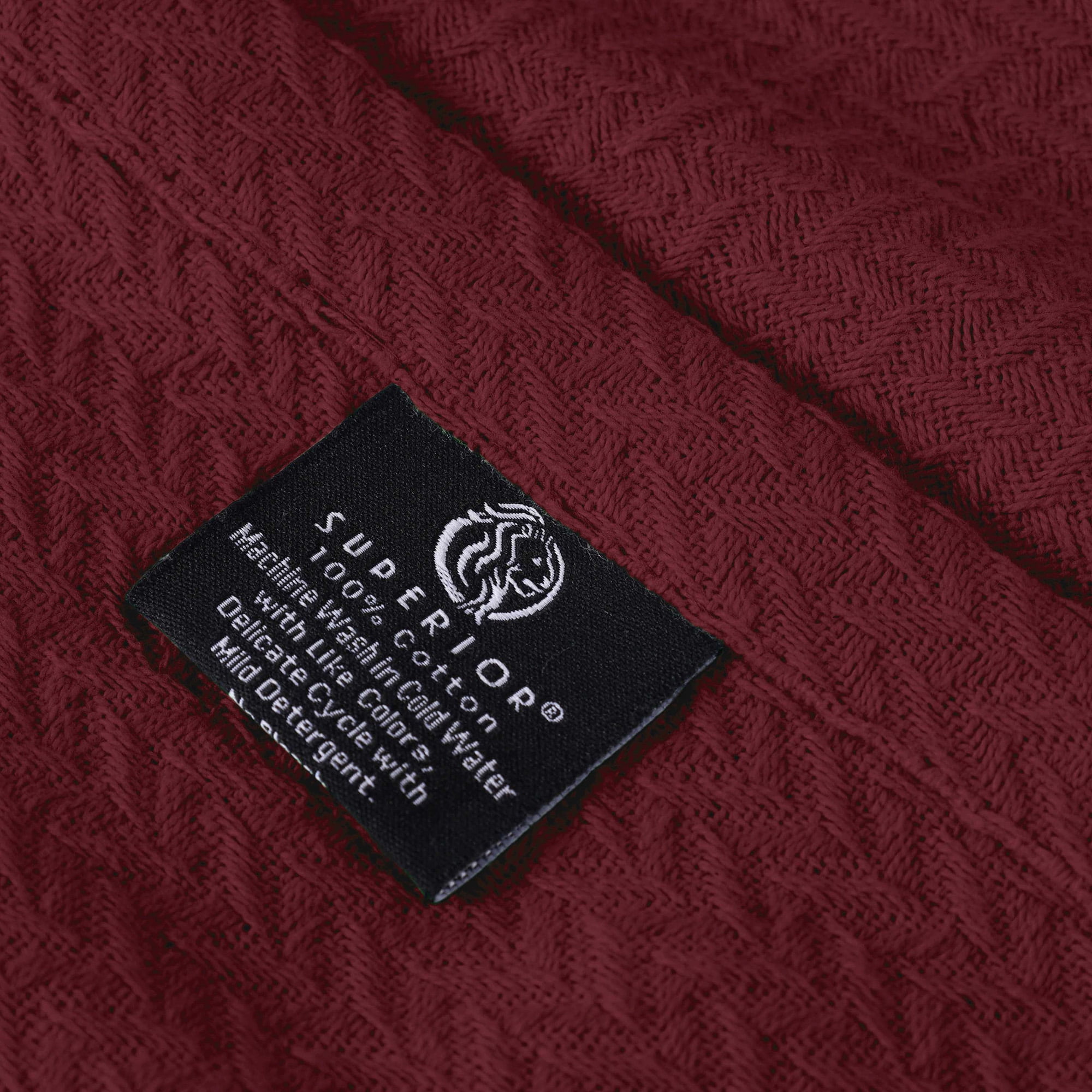 Superior Nobel Cotton Textured Chevron Woven Blanket, Twin, Burgundy