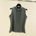 thumbnail image 1 of Jusqu'à 30 % de Réduction, Col Rond Uni pour Femmes, Demi-Col Haut Sans Manches, Tissu Doux, Respirant, Confortable, Décontracté Quotidien, Léger, Polyvalent, à la Mode, Chic et Confortable/coton, Gris, 1 of 7