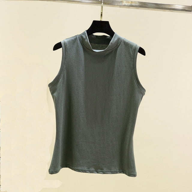 Jusqu'à 30 % de Réduction, Col Rond Uni pour Femmes, Demi-Col Haut Sans Manches, Tissu Doux, Respirant, Confortable, Décontracté Quotidien, Léger, Polyvalent, à la Mode, Chic et Confortable/coton, Gris