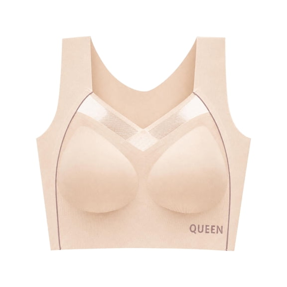 VISALY Women Seamless Wirefree Lifting Shaping Posture Corrector Bras Soft Padded Full Coverage T-Shirt Bra for Senior Comfy No Underwire Pull On Support High Impact Yoga Workout Bralette Beige L