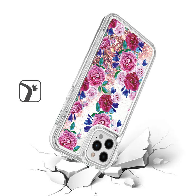 for iPhone 14 Pro Max 6.7 Trunk Case Luxury Square Box Women Girls Design  Gold Bling Glitter Rose Flower Soft Back Cover with Ring Kickstand Phone