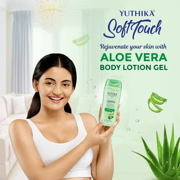 Yuthika Body Lotion Gel Refreshing Aloe Vera 300ml, Soft Touch Gel Body Lotion for Summer, Winter, Light Moisture for Face and All Skin Types