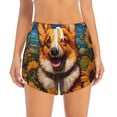 thumbnail image 2 of Fuzoiu Artistic Sunflower Corgi Print Women's Athletic Shorts, Double-Layer Running Shorts with Pocket,Women's Workout Shorts for Yoga, Gym, and Workouts-XX-Large, 2 of 7