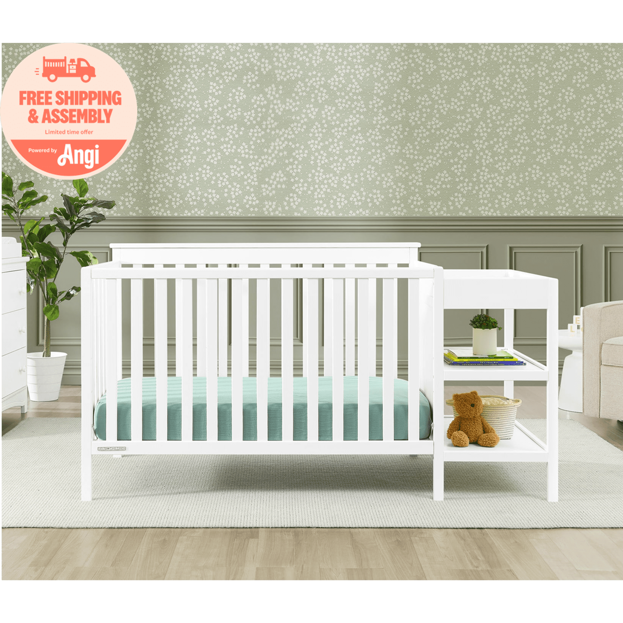 Delta Children Ellie 5-in-1 Convertible Crib and Changer - Greenguard Gold Certified, Bianca White