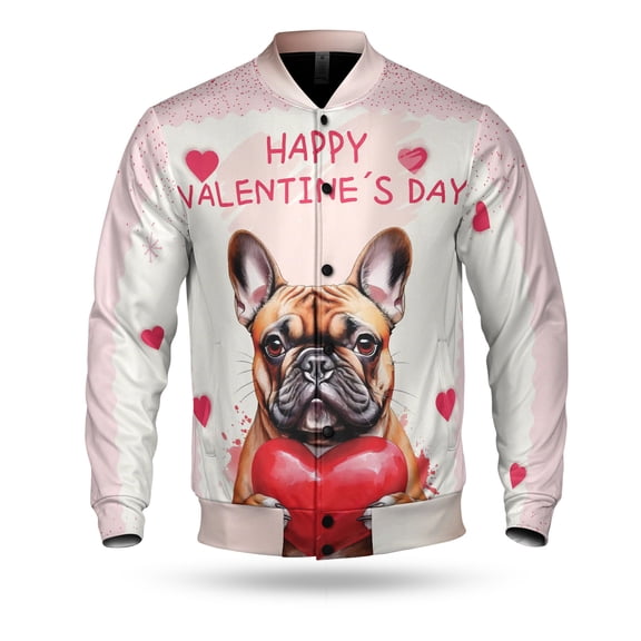 Happy Valentine's Day French Bulldog Brings Love Heart All Over Print 3D Baseball Jacket Dog Lover Gifts Bomber Jacket Softball - 02028
