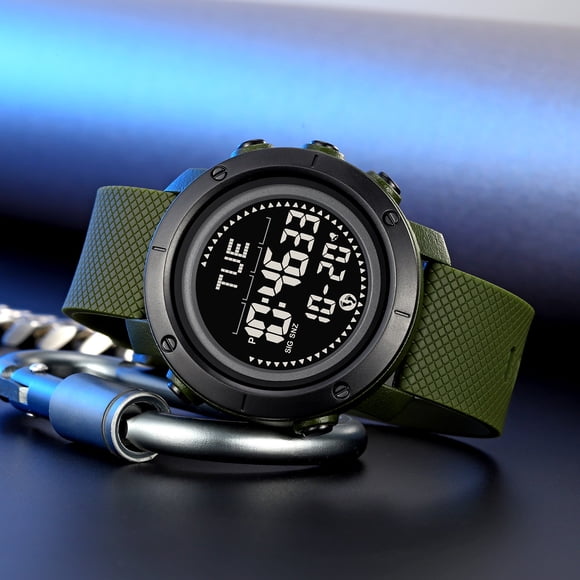Iumwxz Sport Watches for Men Outdoor Digital Watch Waterproof Luminous Display Multi Sport Alarm Stopwatch Rugged Strap Men's Hiking Camping Running Swimming Gift 1 Piece Army Green