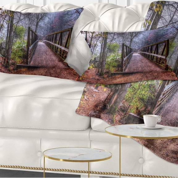 Designart Beautiful Bridge Over Creek - Landscape Photo Throw Pillow - 12x20