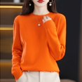 thumbnail image 1 of Suéter de cachemira pura de otoño e invierno para mujer, jersey corto de cuello redondo, jersey de manga larga de lana de tubo recto, suéter versátil, 1 of 6