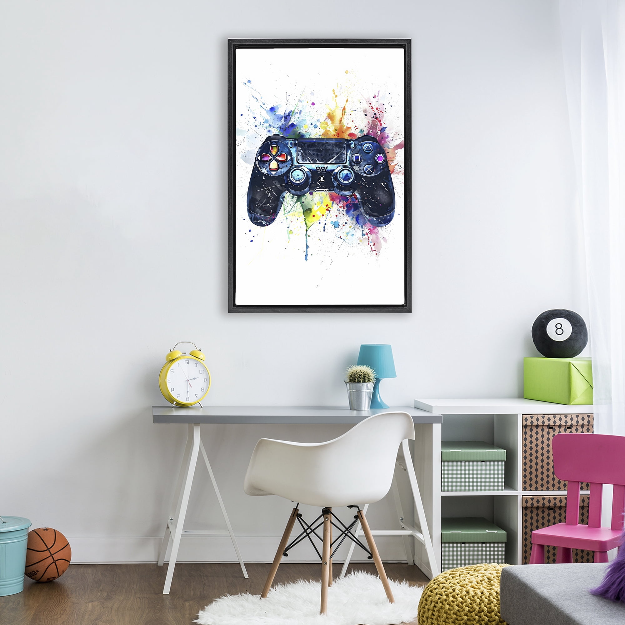 Stupell Industries Colorful Gaming Controller Splatter Black Framed Floater Canvas Wall Art, design by Creative Studio
