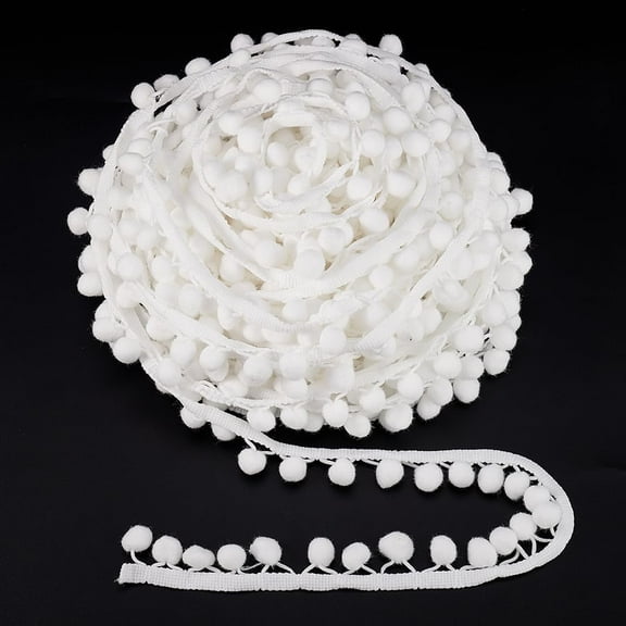 Pom Pom Ball Nylon Trim Ribbon Clothes Accessories White 1~1-3/8 inch(25~35mm)