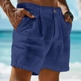 thumbnail image 2 of Dwelliawo Linen Shorts for Men 9" Flat Front Straight Leg Cotton Linen Shorts Lightweight Summer Outfits with Pockets Elastic Waist Vintage Navy 2XL, 2 of 3