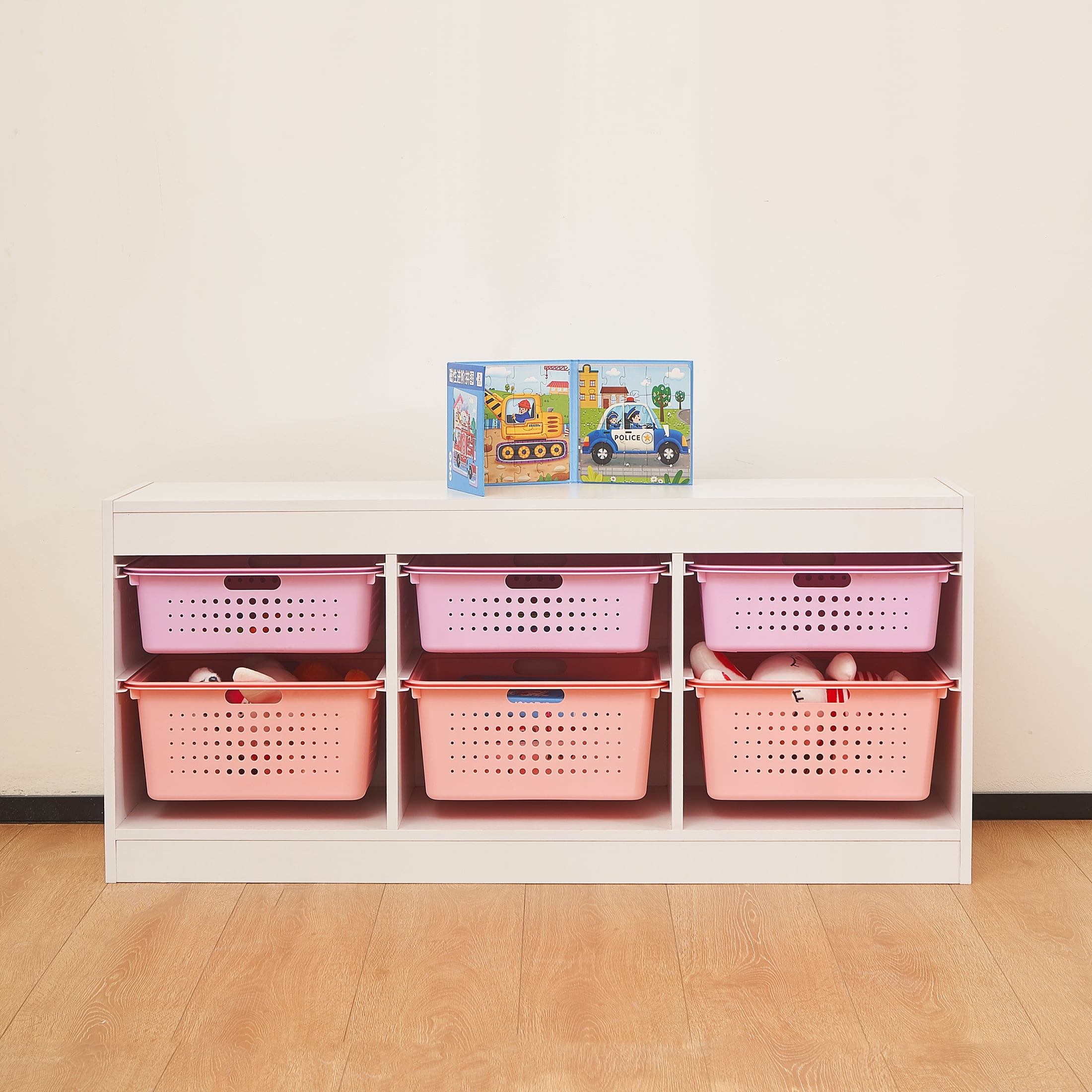 Your Zone Kids Sliding Bin Organizer with 4 Storage Bins, Pink