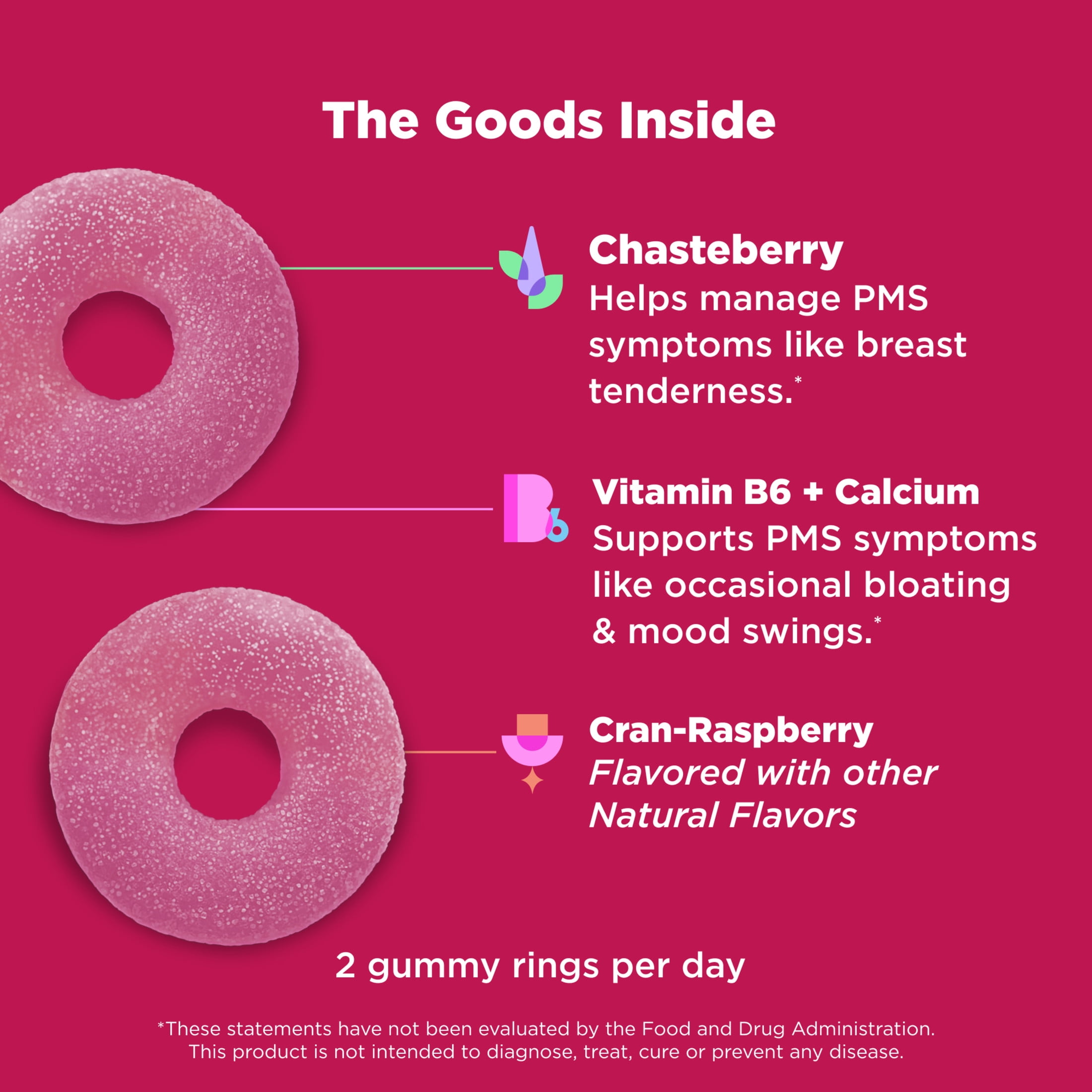 OLLY Period Hero Gummy Supplement, Chasteberry, Vitamin B6, Calcium, PMS Support, Raspberry, 60 Count
