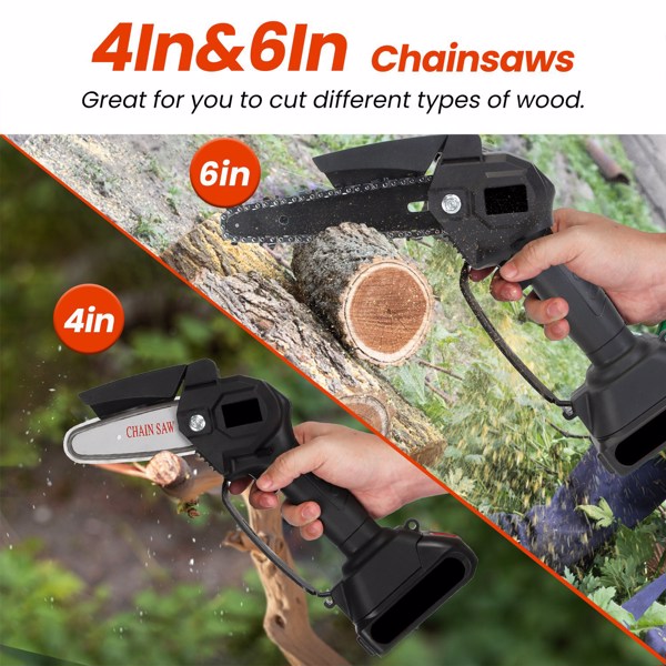 Olurrisa 3-in-1 Cordless Electric Pole Saw & Mini Chainsaw & Grass Trimmer Kit with Adjustable Length 2Pcs 21V 1500mAh Batteries 4in/6in , Safety Switch + Gloves/Goggle for Yard/Garden