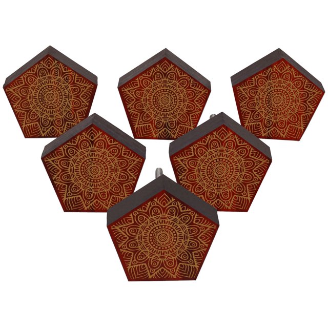 IBA Indianbeautifulart Boutons Rouges Gravés en Bois pour Armoire Tiroir 10 Pcs