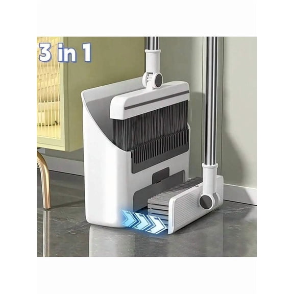 Teum 3-In-1 Broom & Dustpan Combo Set - Efficient Broom, Dustpan & Floor Brush, Heavy-Duty Long Handle (39-45") for Indoor & Outdoor Cleaning (Kitchen, Patio, Garage)