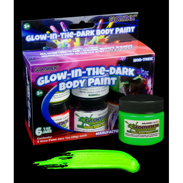 Glominex Glow Body Paint 1oz Jars Retail Ready 6 Pack Assorted