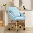 thumbnail image 6 of Home Office Desk Chair Comfy, Modern Velvet Makeup Vanity Chair with Back & Pillow (Blue), 6 of 18