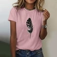 thumbnail image 2 of Baberdicy Women's T-Shirts Womens Summer Top Casual Feather Print T Shirt Fashion Loose Short Sleeve Womens Tops Pink, 2 of 5