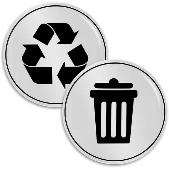 Trash and Recycle Stickers Set of 2 | Indoor Outdoor UV Stable & Weatherproof | Kitchen Pantry Office Organization | Garbage Bin and Waste Basket Label | 3x3" Inch Round Recycling and Trash Sticker
