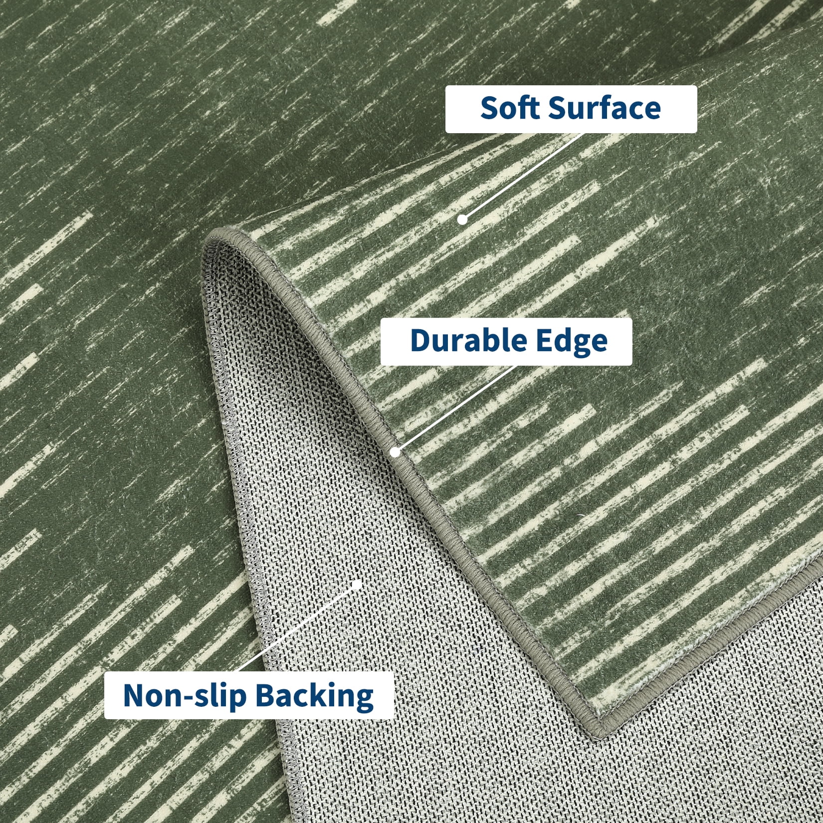 GlowSol 10' x 13' Large Washable Rug Geometric Striped Area Rug Soft Non Slip Low Pile Stain Resistant Carpet for Living Room Bedroom, Green
