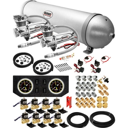 Vixen Air 5 Gallon (18 Liter) Aluminum Tank with Dual 200 PSI Chrome Compressor, Valves, Gauges, Fittings and Hoses Suspension Onboard System/Kit