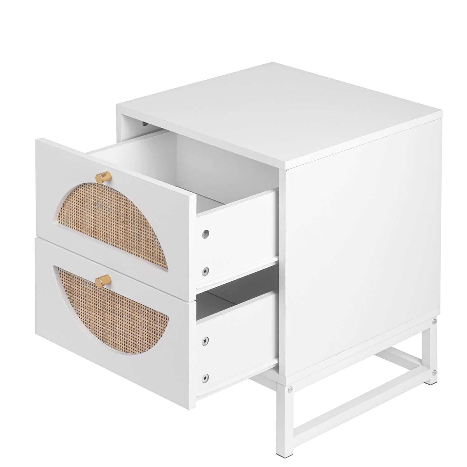 Kadyn Bedside Table, Modern Nightstand Side Table with 2 Drawers, Particle Board Bedside End Table for Bedroom, White
