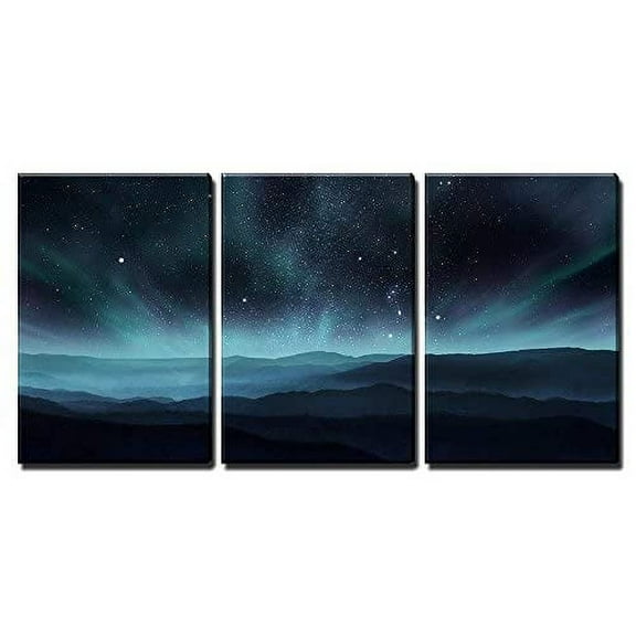 wall26 Canvas Print Wall Art Set Teal Aurora Galaxy Over Mountain Range Astronomy & Space Sky Photography Realism Modern Scenic Colorful Multicolor for Living Room, Bedroom, Office - 16"x24&