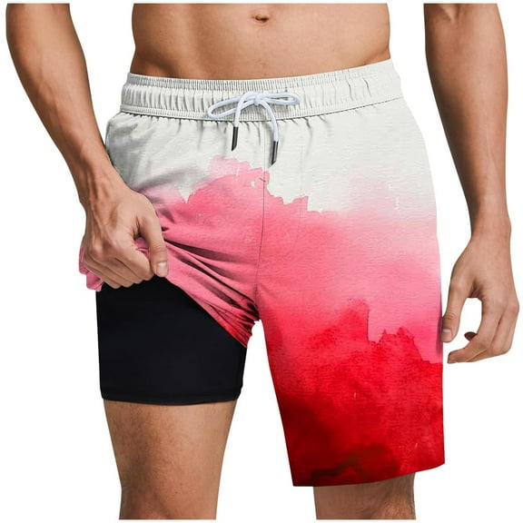 hotojiny Men's 2 in 1 Athletic Shorts Quick Dry Running Lightweight Sweat Shorts Fashion Tie-Dye Gym Workout Golf Shorts