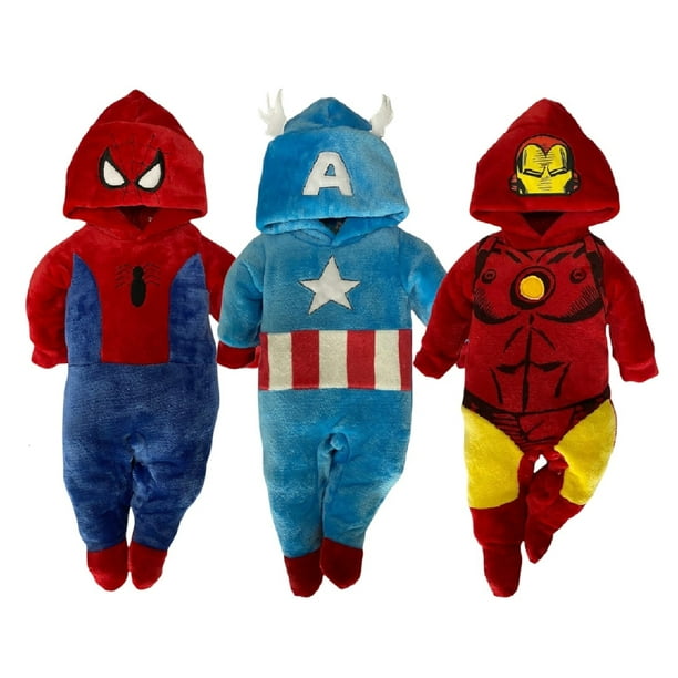 Kit 3 Mamelucos con Gorro Bordado Marvel Ironman, Capitan America, Spiderman Marvel KitB368