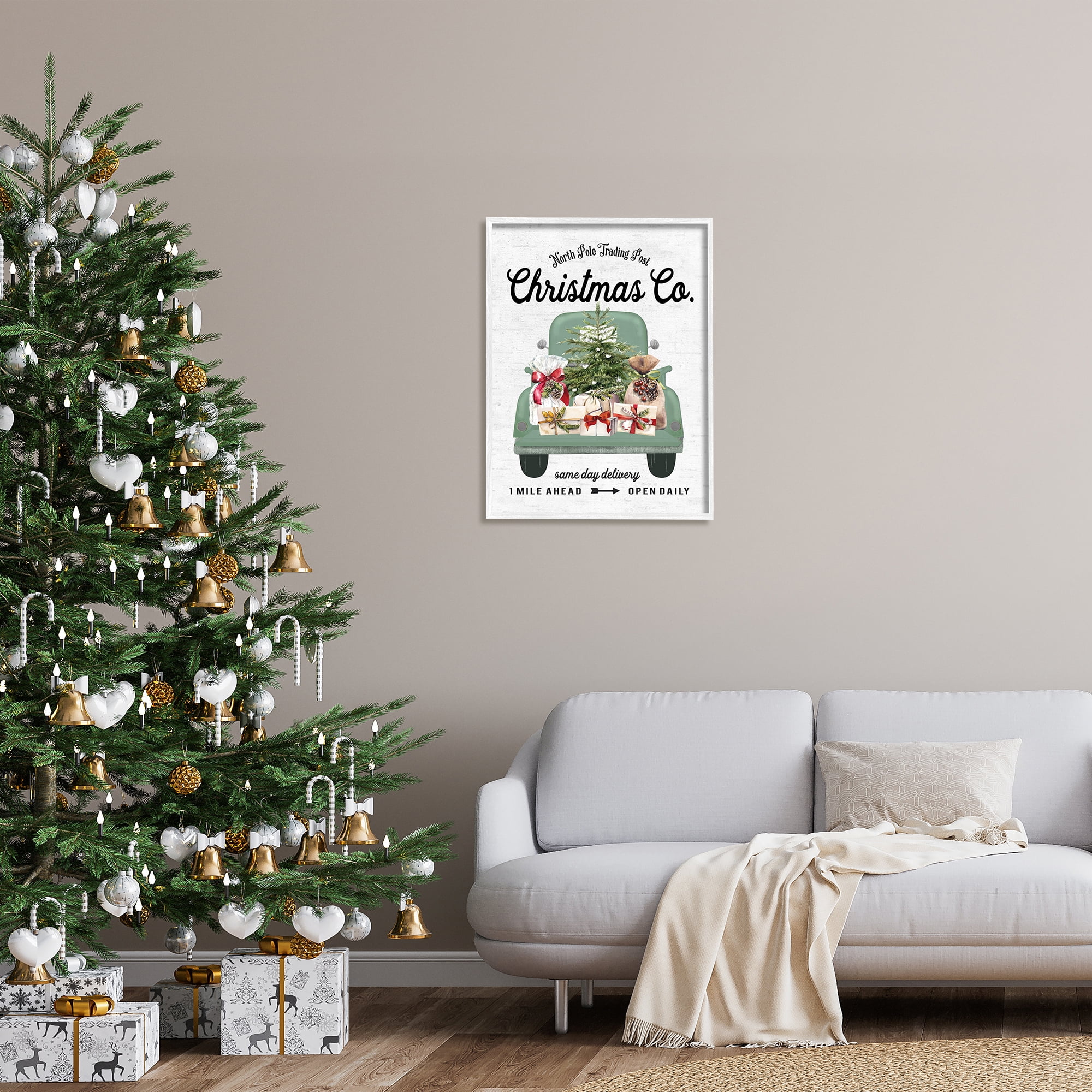 Stupell Industries Christmas Co Gift Truck Holiday Painting White Framed Art Print Wall Art, 24 x 30