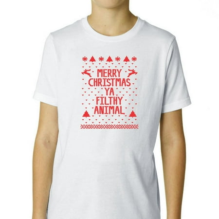 Hilarious Merry Christmas Ya Filthy Animal Boy's Cotton Youth T-Shirt